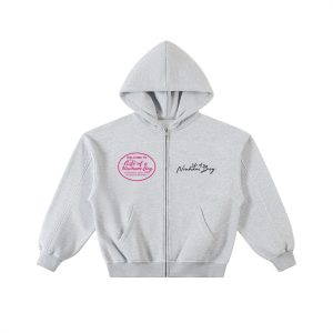 Contrast-Stitched Boxy Fleece Zip Hoodie