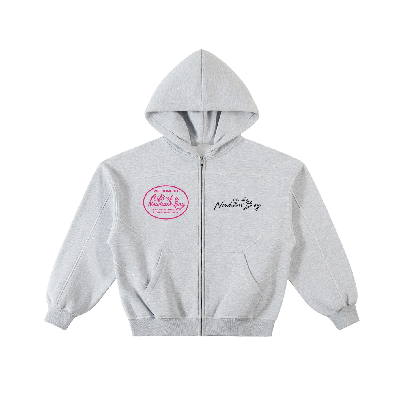 LOANB Contrast-Stitched Boxy Fleece Zip Hoodie